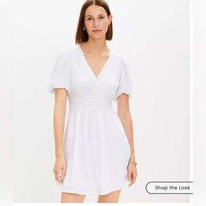 LOFT Cream Ruched Puff Sleeve Sundress